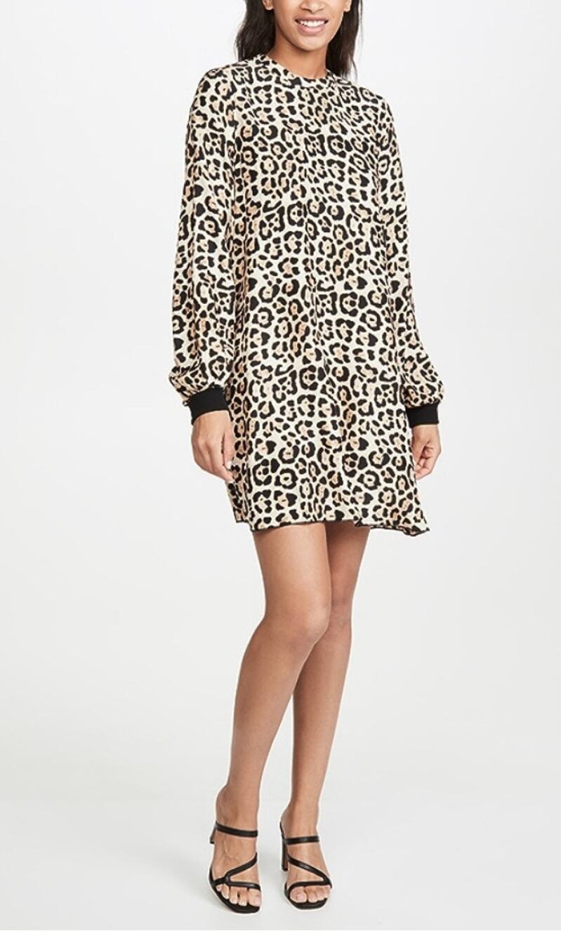 ATM Anthony Thomas Melillo Oversized Silk Leopard Bishop Sleeve Mini Dress Sz S